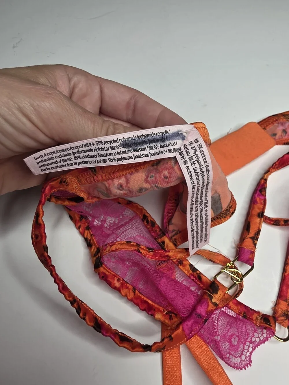NEW Victoria's Secret Garter Pink Orange Satin Lace Floral XS